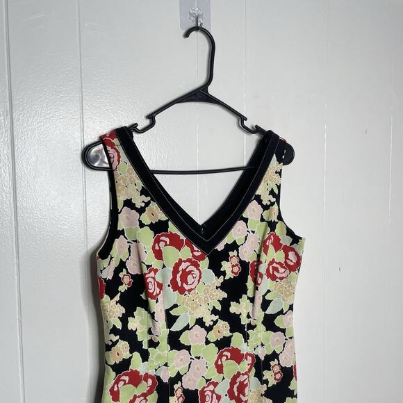VTG Talbots Dress Floral Mod 60s Mad Men Sleeveless V Neck 8 Green Red Retro - Picture 3 of 11